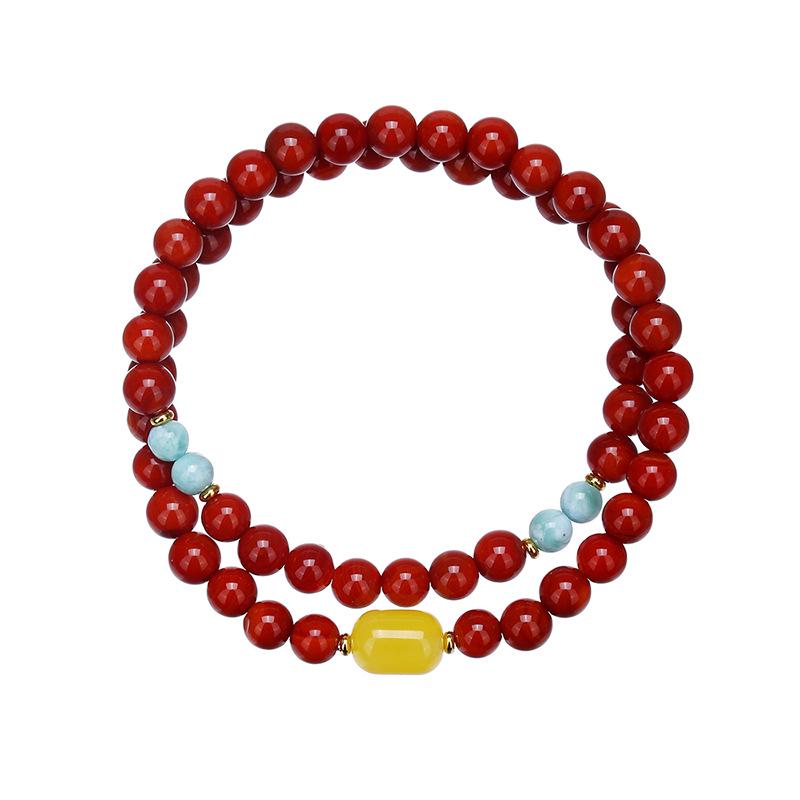 Designer Natural South Red Agate & Amber Beaded Women's Bracelet - High-Quality Fashion Accessory