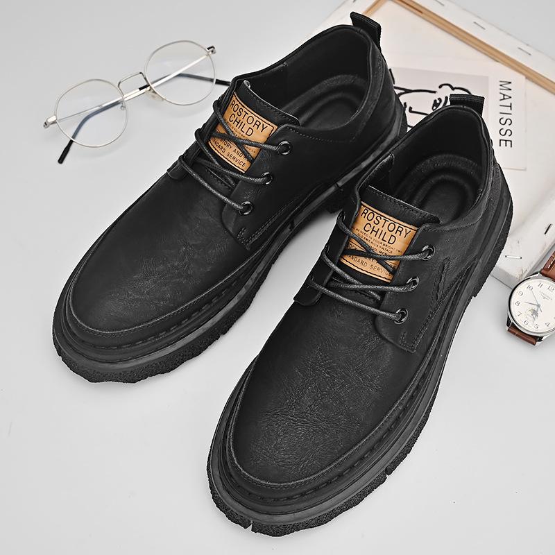 Leather Shoes Men's 2025 New Men's Shoes Leather Trend Versatile Business Casual Shoes Men's Platform Single Shoes