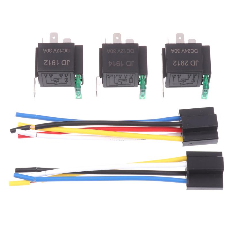 1Pcs 4/5 Pin SPST Fuse Relay For Car Truck Waterproof 12V 24V 30A Fuse Relay Switch With 14AWG 16 AWG Wire