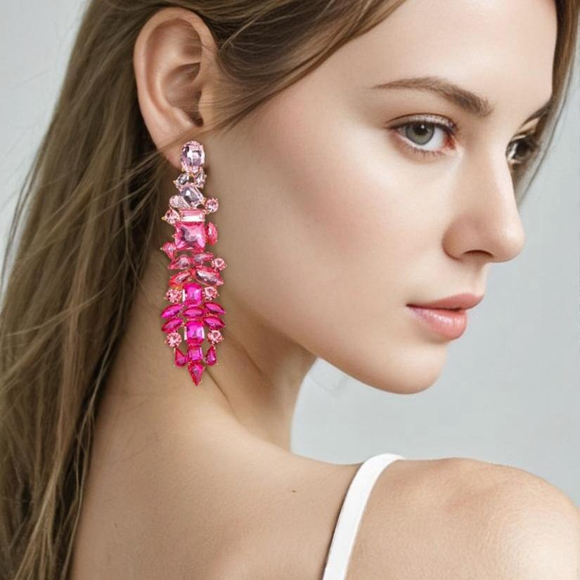 Visací náušnice s kamínky pro ženy, kapkové, výrazné, párty šperky, doplňky