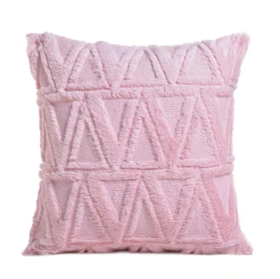 Solid Color Geometric Embroidered Plush Sofa Pillowcase