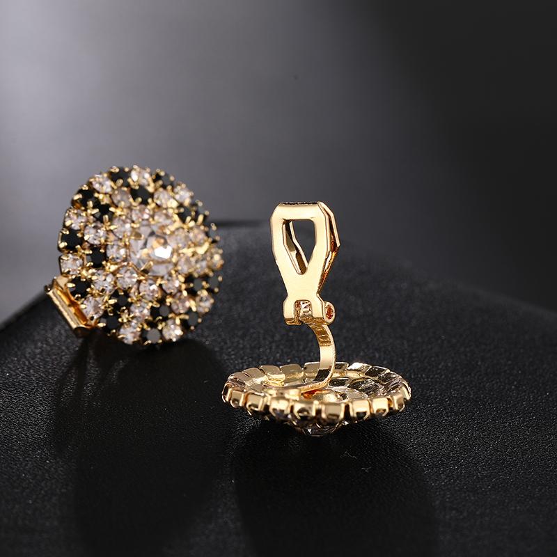 Fashion Black WhiteMixed Sparkle Rhinestone Clip on Earrings Round Gold Without Piercing Elegant Woman Wedding Jewelry Gift