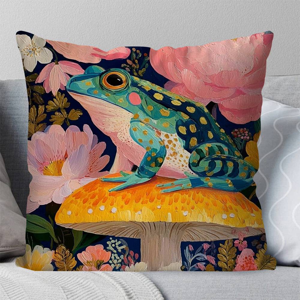 Interesting Retro Frog Pillow Case Fashion Square Pillowcase Bedroom Sofa Room Ins Decoration Leisure