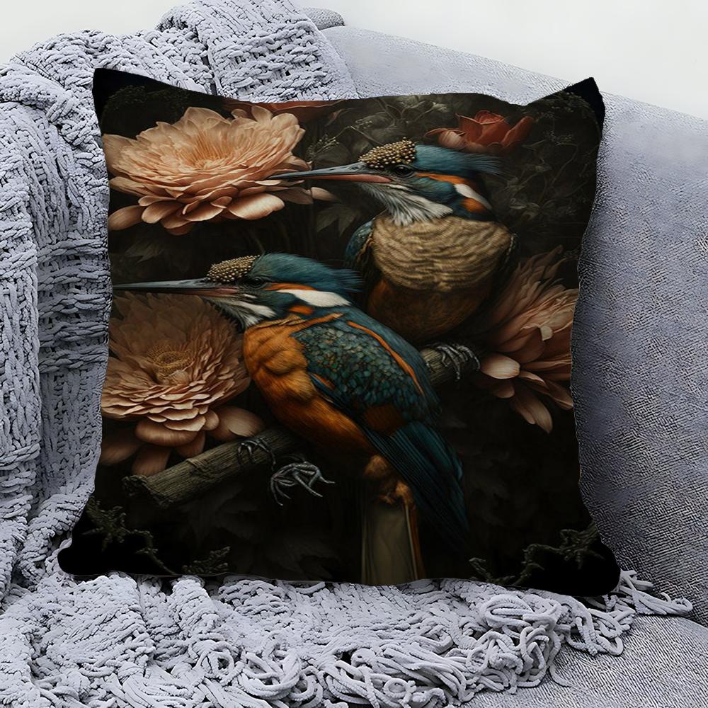 Vintage Vögel im Dschungel Blumen Leinwandmalerei Kissenbezug Kissenbezug Polsterung Sofa Überwurfkissen Heimdekor Kissenbezug