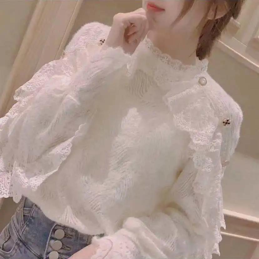 

Кружевная нижняя рубашка женская весна и осень круглый вырез с оборками шаль ложный двухкомпонентный топ 2XL белый