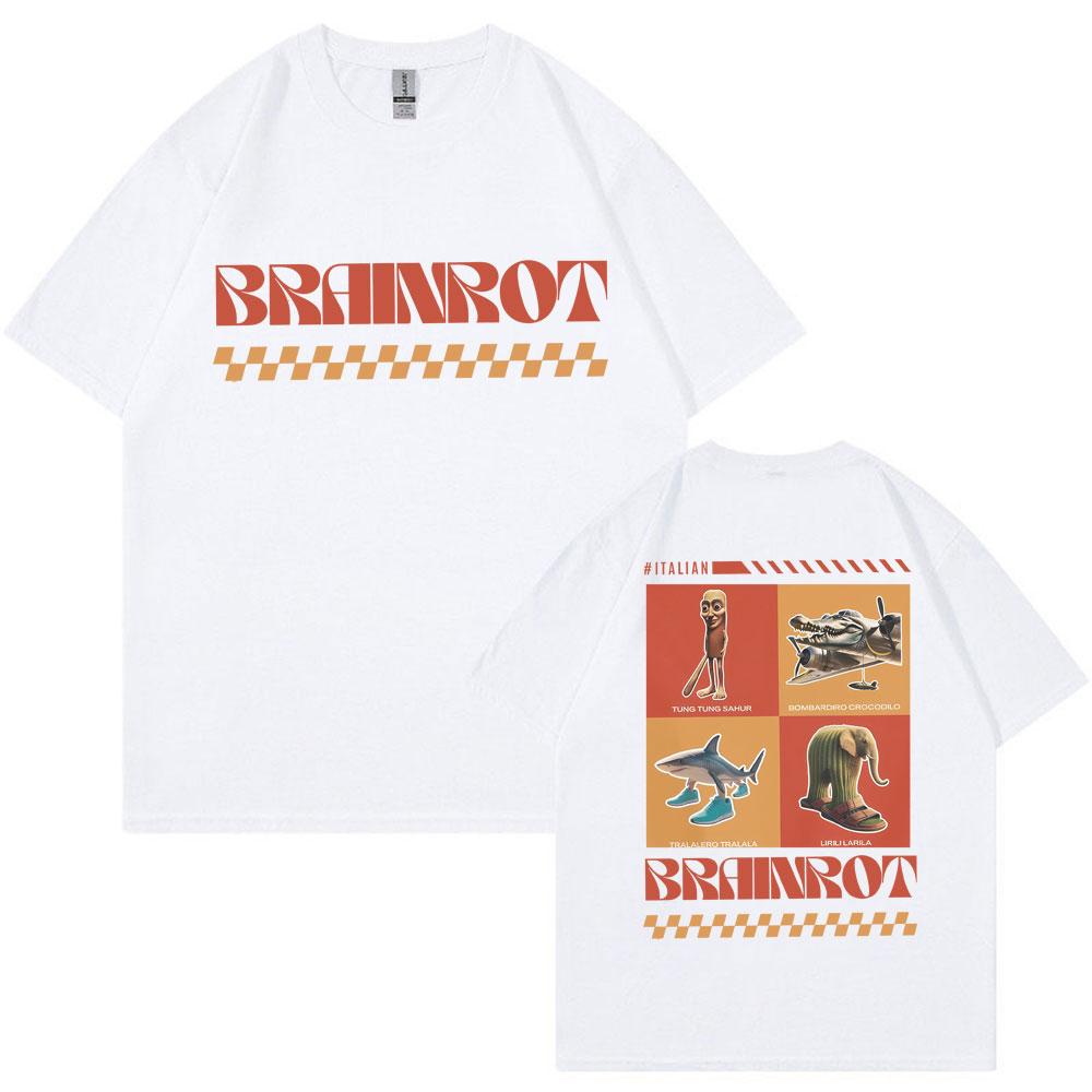 Italienisches Brainrot T-Shirt Tralalero Tralala Tung Tung Tung Sahur Bombardiro Krokodil Lirili Larila Lustiges Oversize Baumwoll-T-Shirt