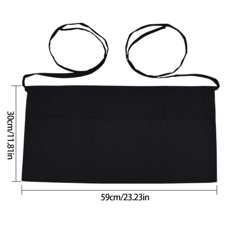 Half Apron Professional Kitchen Staff Stain Resistant with 3 Pocket Waist Apron For Cooking Serving