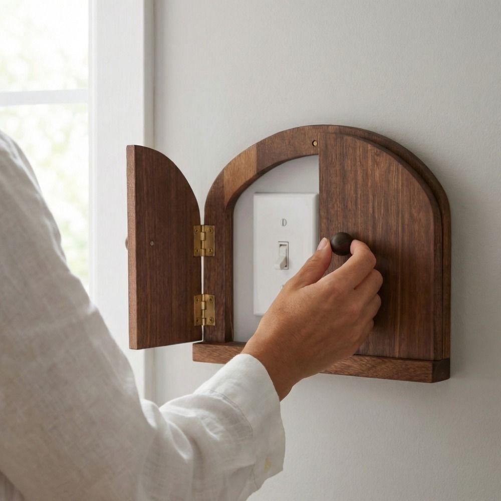 Rustic Style Solid Wood Switch Cover Self Adhesive Outlet Cover Switch Protector  Living Room
