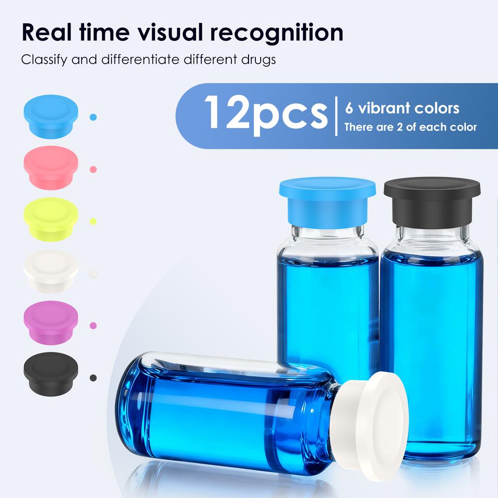 12 Stück Glasfläschchen Schutzkappe 3 ml Fläschchenkappe Wiederverwendbare Silikon-Glasfläschchen-Schutzkappen für einfache Klassifizierung und Laborgebrauch