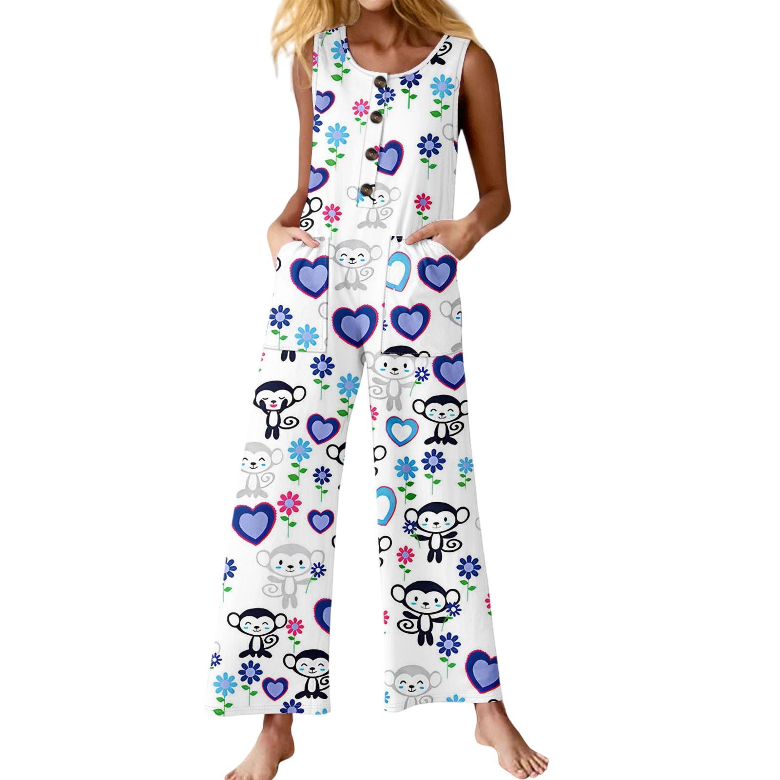 

Женский модный повседневный комбинезон без рукавов с пуговицами и цветочным принтом, хлопковый комбинезон с карманами XL белый