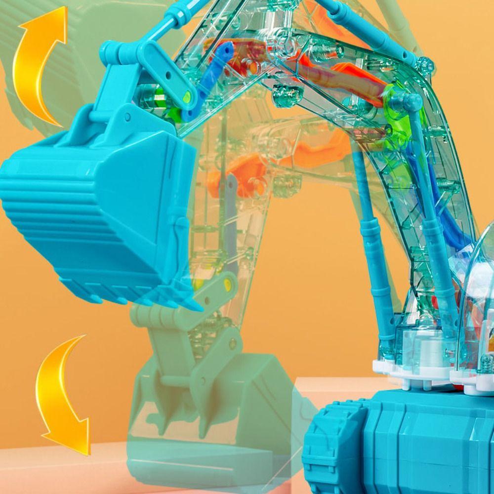 LED Transparent Gear Car Toy Light Music Light Up Excavator Toy Toddlers Kids