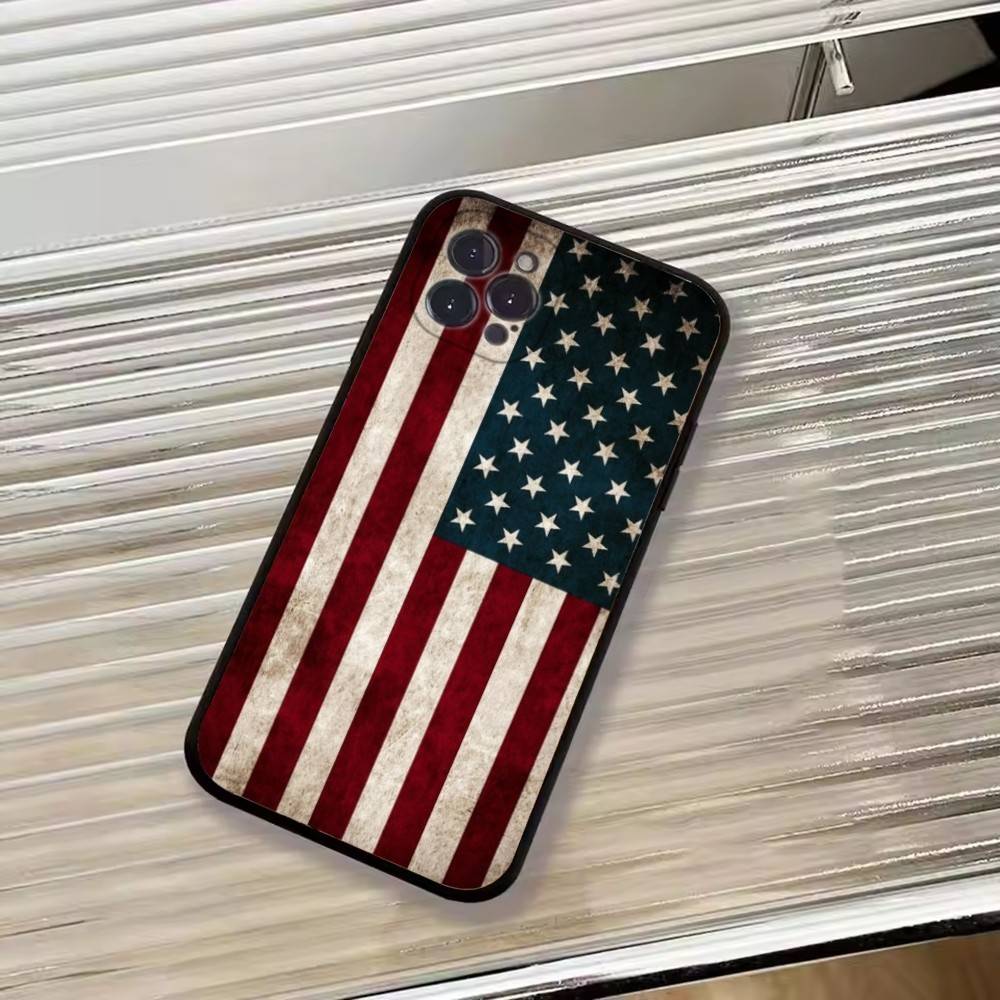 USA A-America Flag Phone Case For iPhone 17,16,15,14,13,12,11 Plus,Pro Max,XS,Soft Silicone Black Cover