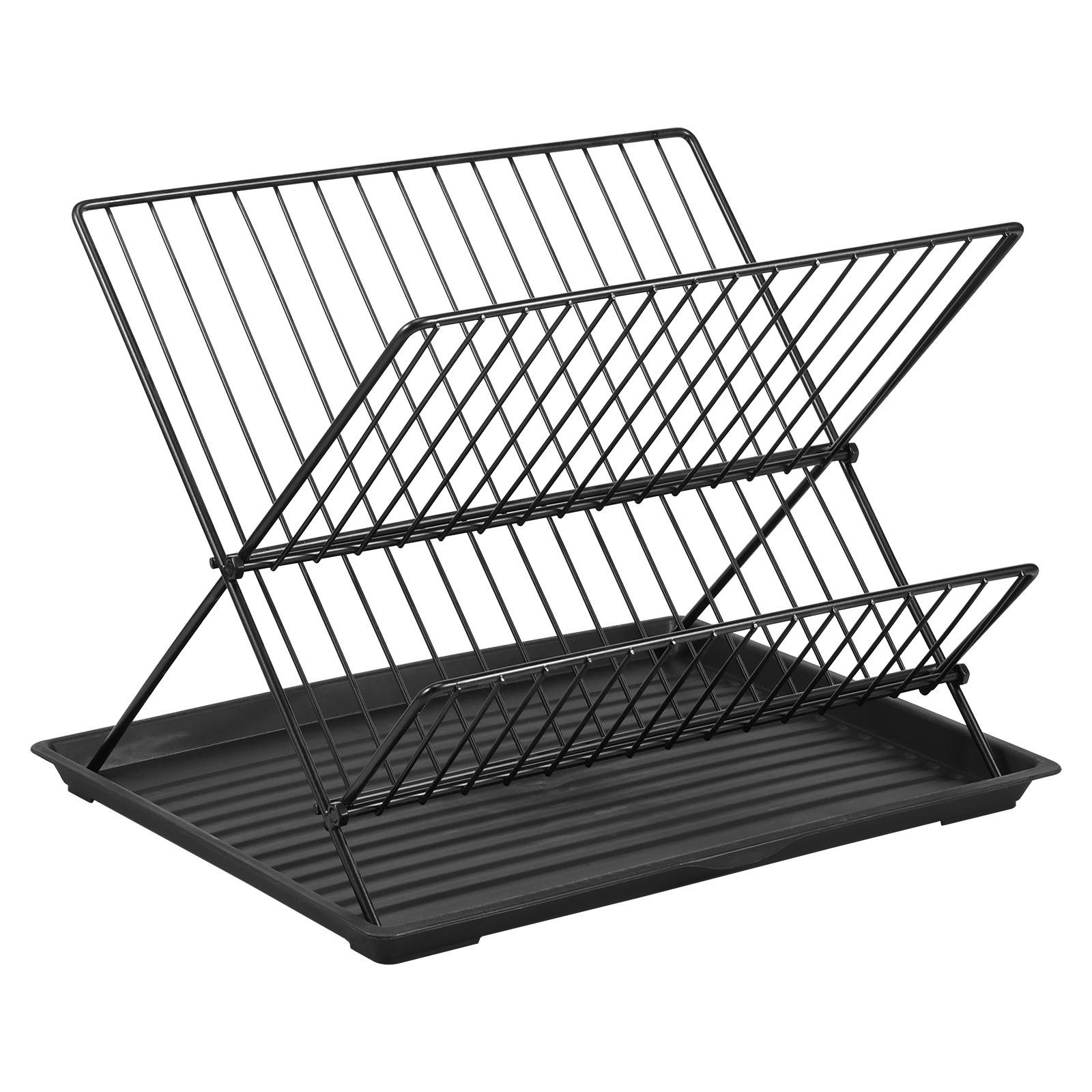 

2-уровневая сушилка для посуды, складная, с поддоном для сбора капель, сушилка для кухни, держатель для посуды из углеродистой стали, столешница для мойки, хранение столовых приборов чёрный
