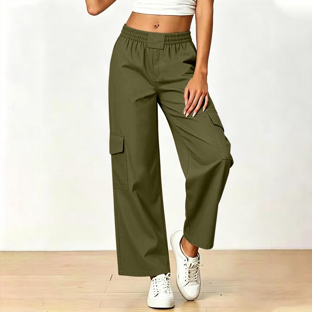Women's Color Loose Fit Cargo Wide Leg Casual Pants