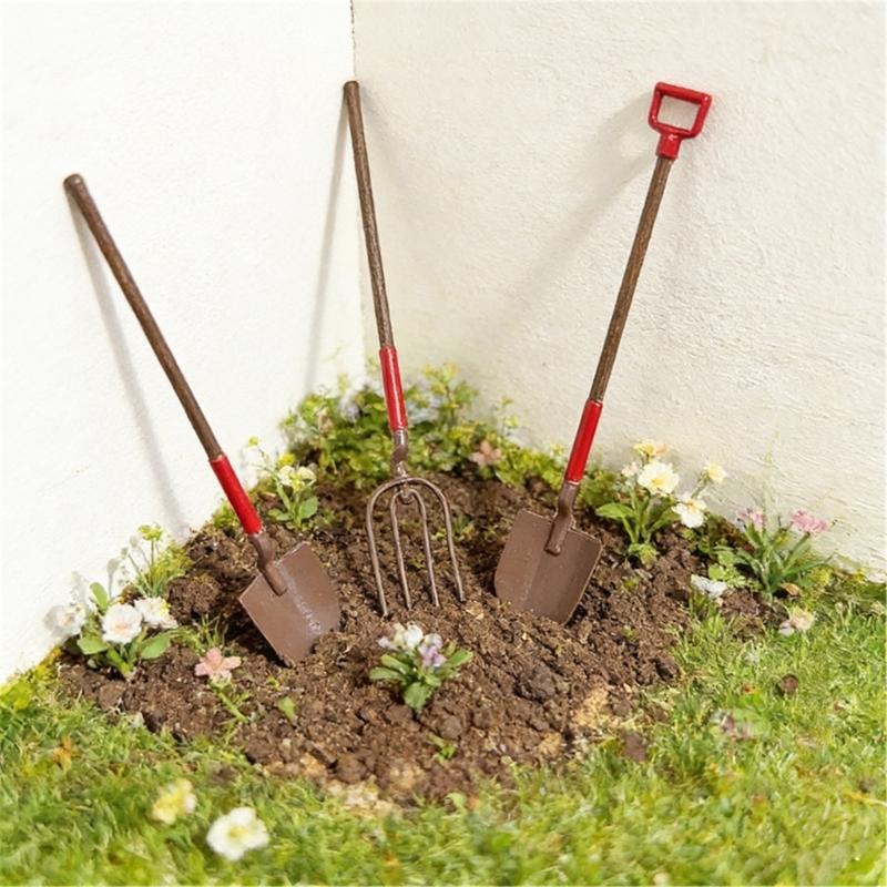 Farming Tool Kits Miniature Gardening Tool Set with Shovel Rake For 1/12 Doll House Accessories And Kids Educational Fun