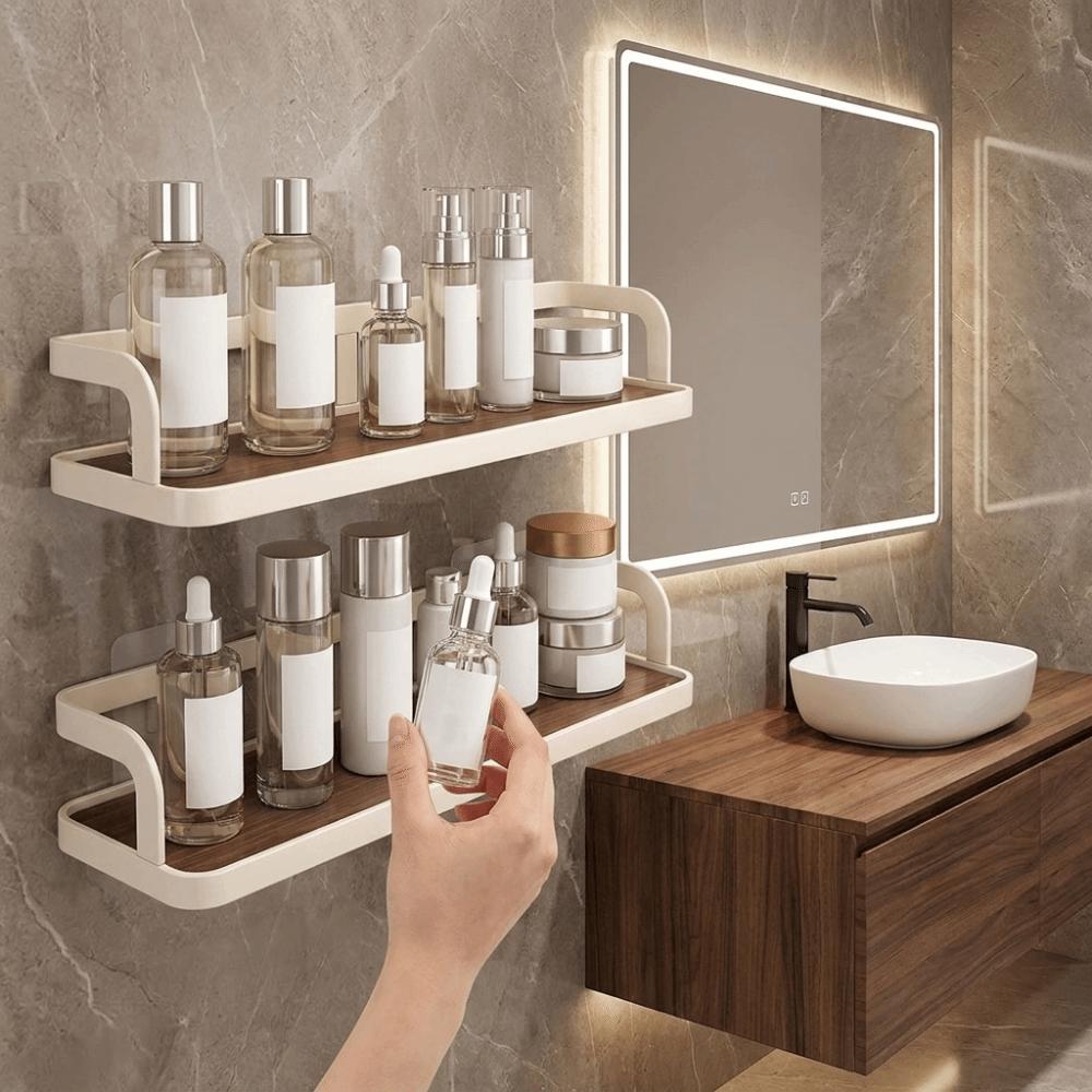 No Drill Cosmetic Storage Rack Carbon Steel Bathroom Shelves Makeup Organizer for Kitchen