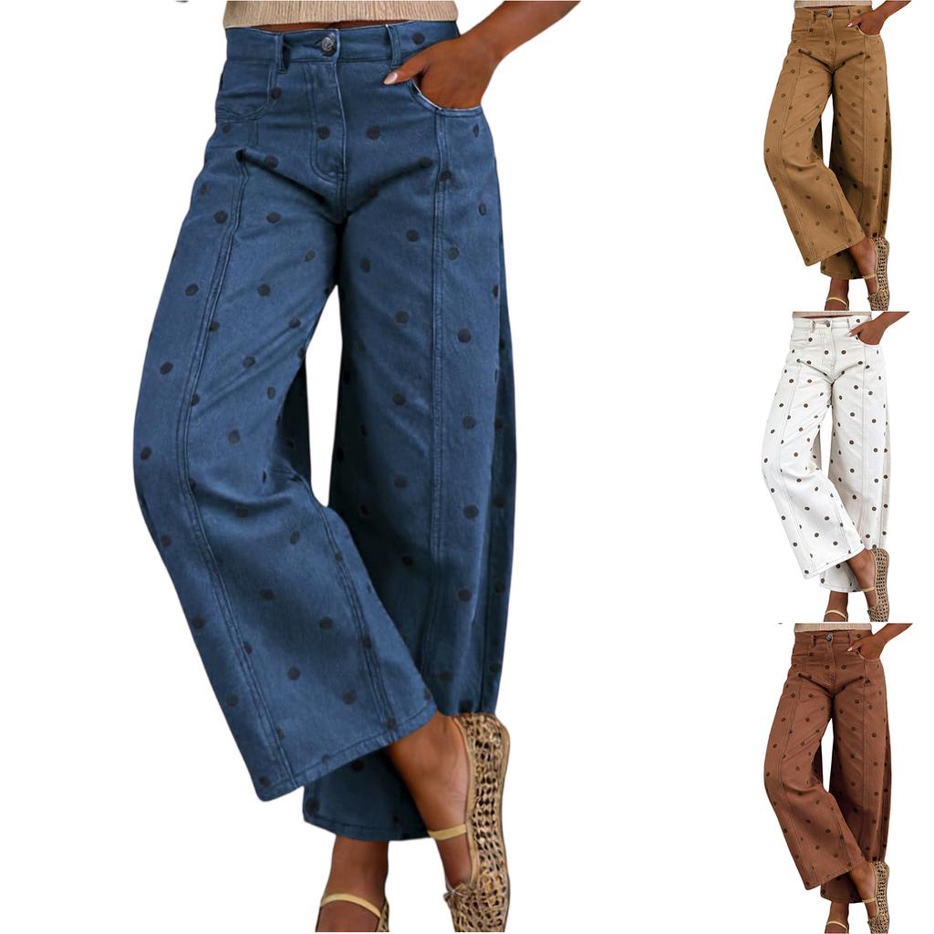 Women’s Wide Leg Jeans High Waist Y2K Style Patchwork Loose Fit Long Pants Casual Straight Trousers for Everyday Wear