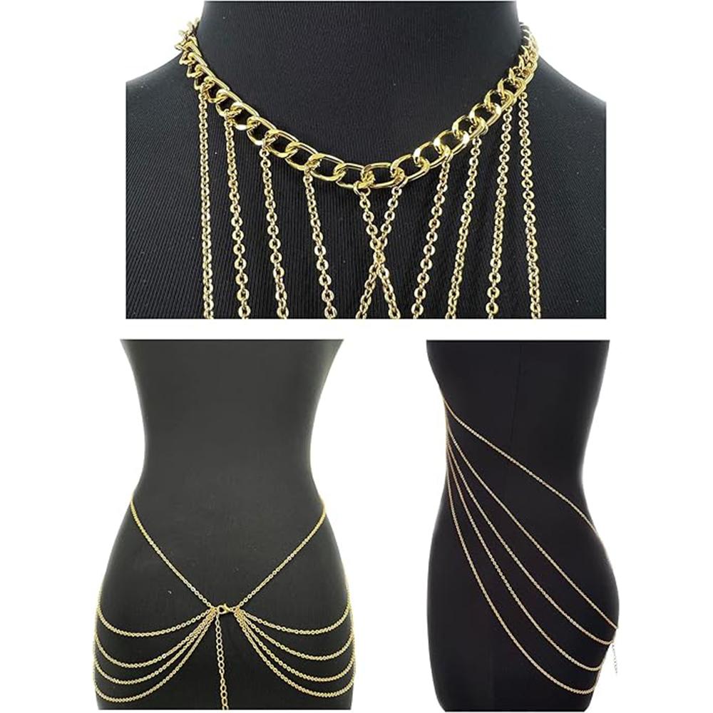 Harness Body Chain Sexy Layered Tassel Belly Waist Chain Necklace Boho Hot Bikini Nightclub Party Beach Body Jewelry Gold Tone