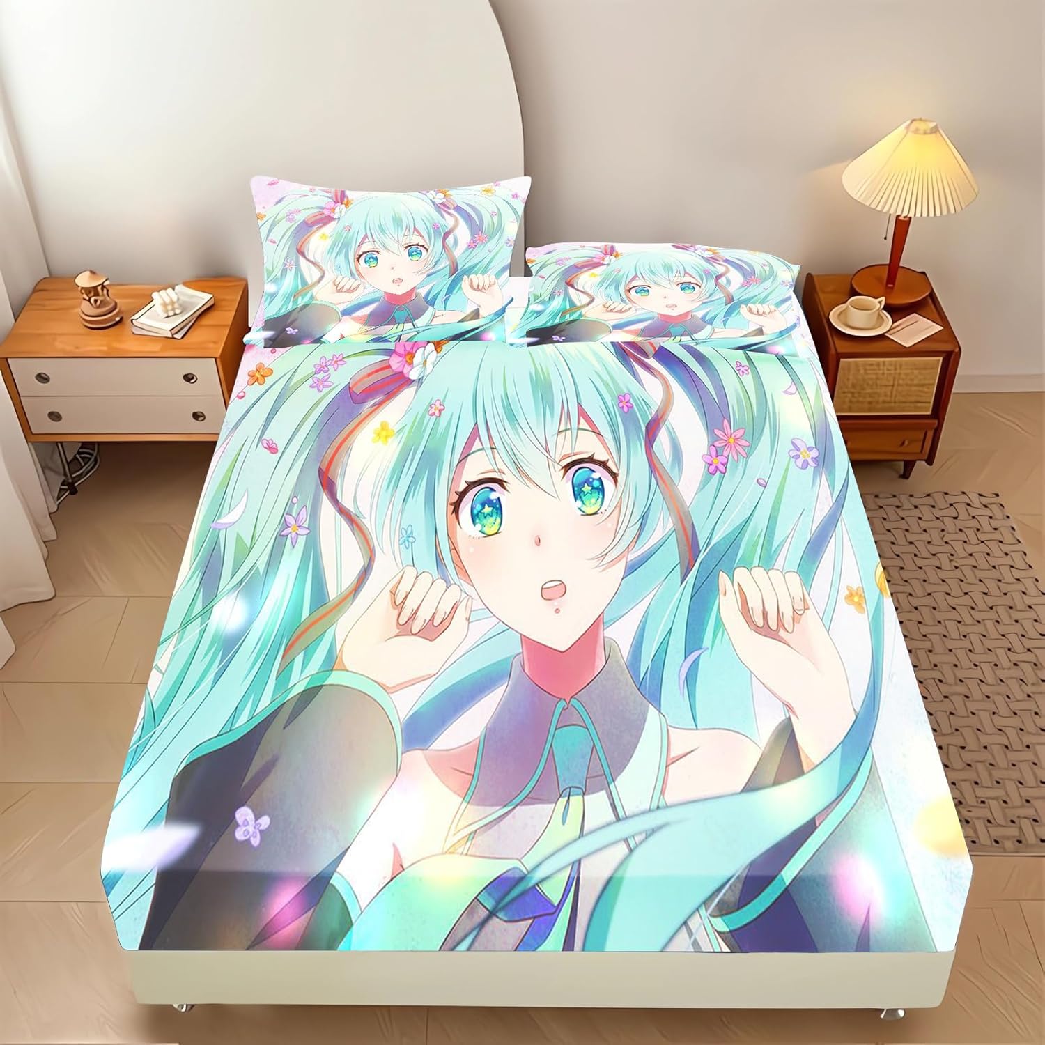 

Постельная простыня из микрофибры Genshin Anime Beauty для детей, простыня на резинке для матраса высотой до 30 см, простыня с наволочками 90x200cm