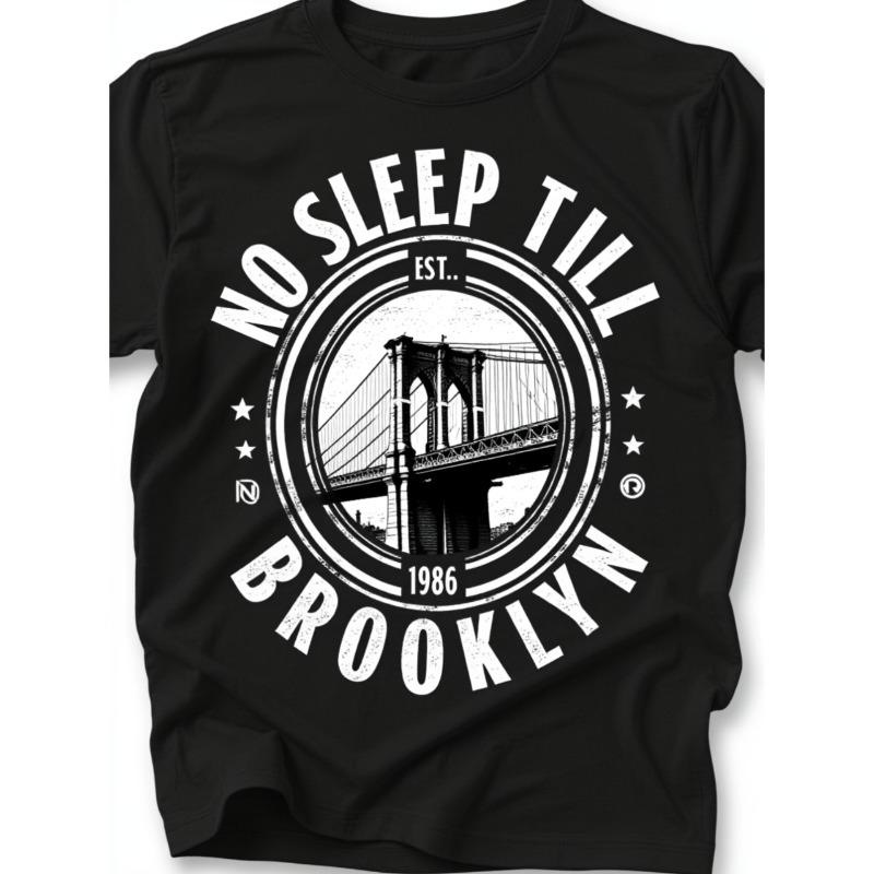 Men s T-shirts, Crew Neck No Sleep Till Brooklyn  T-shirt Printed , Casual Simple Summer Cooling T-shirt  A Gift for Family Members S