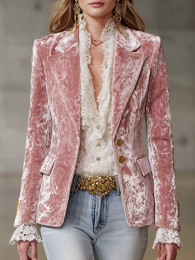Women's Ins Style Stand Collar Long Sleeve Fashion Slim Fit Blazer Jacket with Pockets