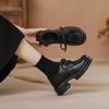 2025 Herbst Retro Schwarz Damen Square Toe Schnürschuhe Dicke Sohle Höhenverstärkend Britischer Stil Kleine Lederschuhe