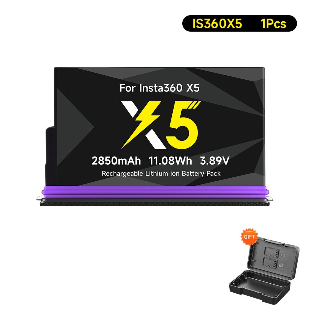 2850mAh Hohe Kapazität Für Insta360 X5 Kameraakku+2-Slot LED tragbares Schnellladegerät Für Insta 360X5 Actionkamera Zubehör