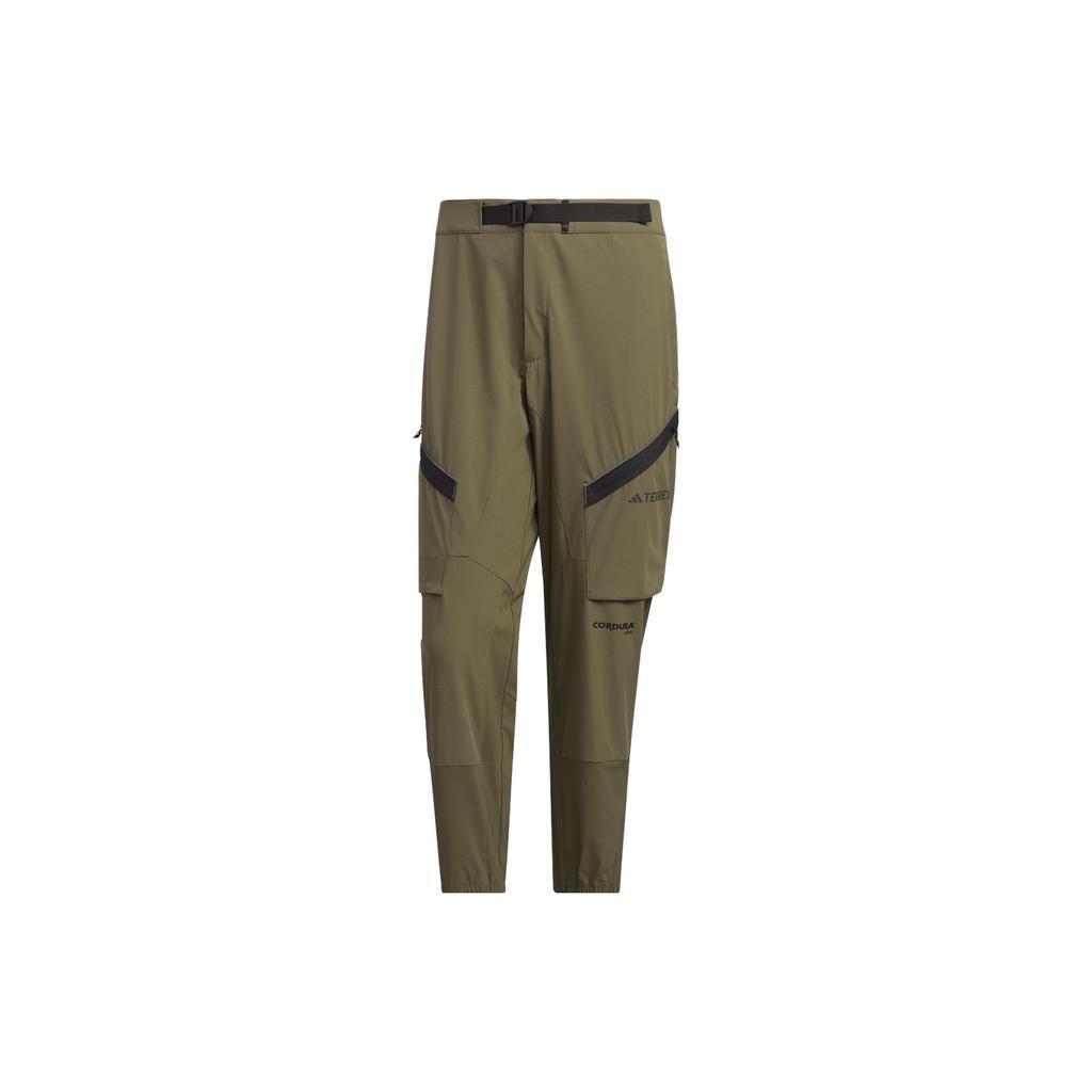 Adidas Solid Color Lace-Up Large Pocket Outdoor Cargo Pants Men Pants Rock-Olive IC7995