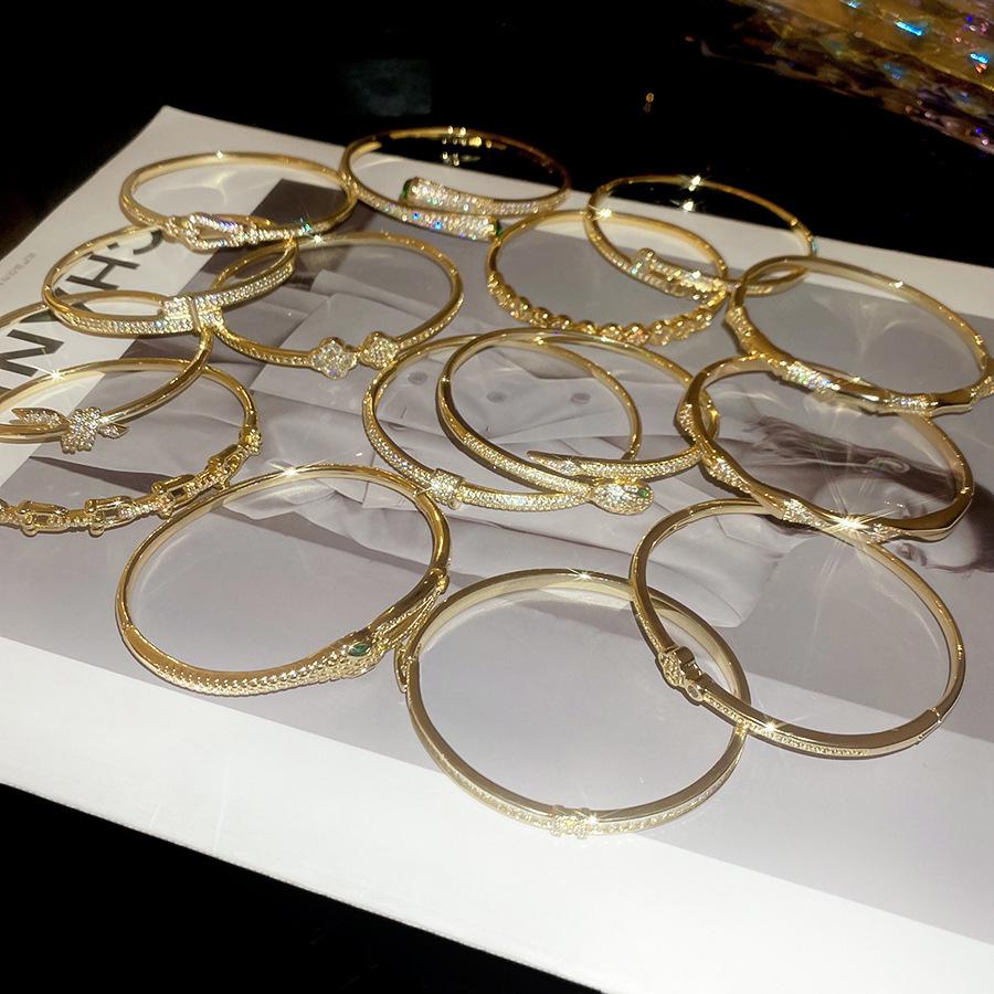 Banquet Luxury 18k Gold-Plated Zircon Snake Bracelet - Fashionable High-End Jewelry for Women