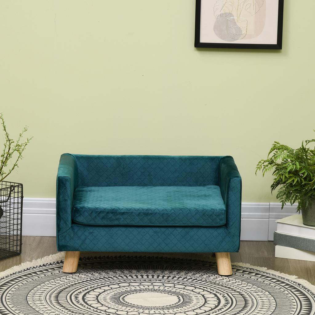 Dog Sofa Dog Bed Dog Couch made of Velvet with Backrest, Wooden Legs, Cushion, up to 8 kg 64 x 45 x 36 cm Blue