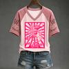 Women's V-Neck Short Sleeve Raglan Printed Top Casual Blouse