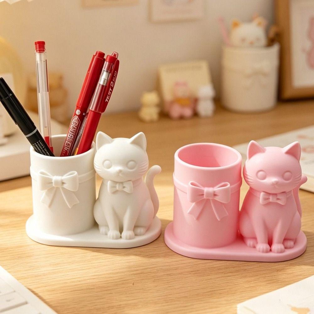 Cat Shaped Pencil Cup 3D Printed Desktop Stationery Organizer Makeup Brush Organizer Office Desk