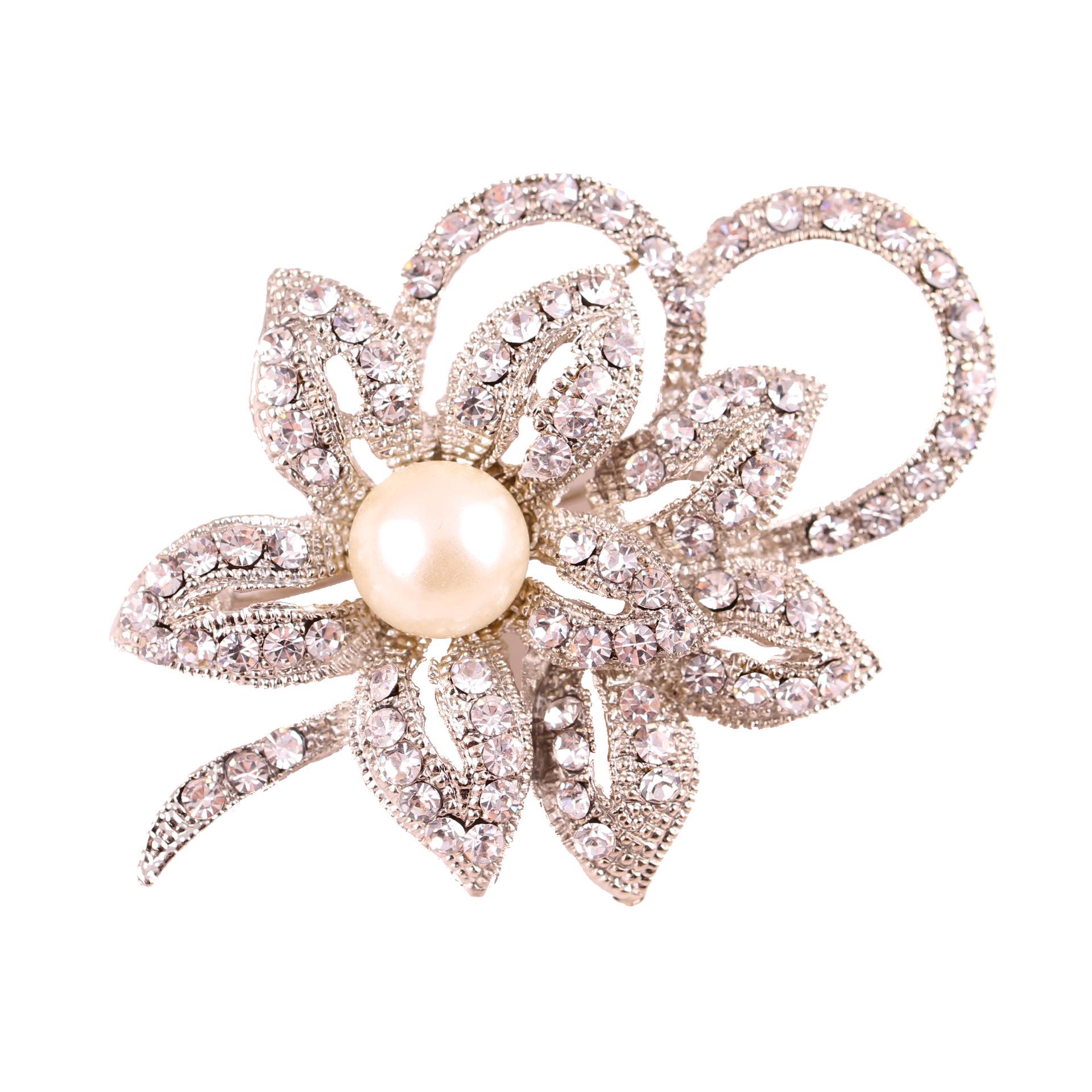 

Environmental Double Petal Pearl Brooch Large Design Coat Corsage Silver Plated Long-lasting Color Exquisite Women s Accessory