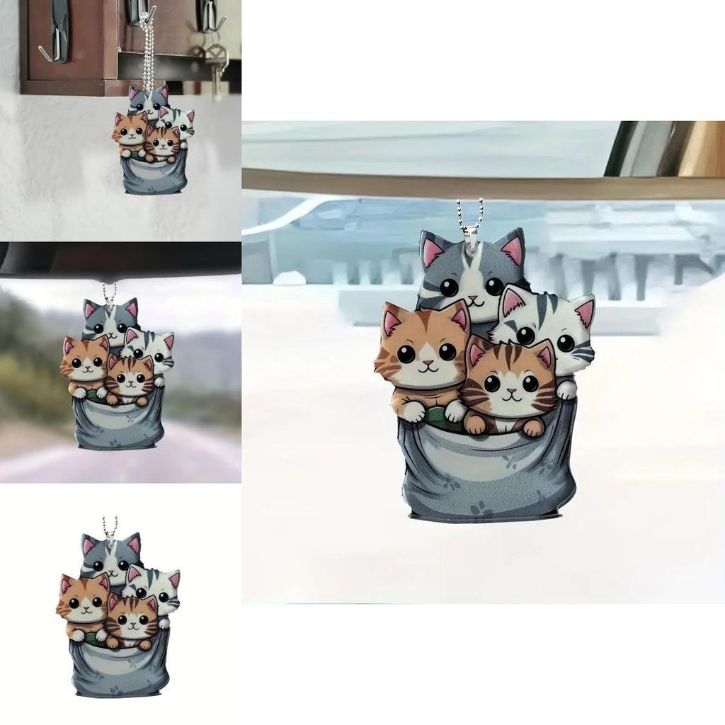 Adorable Acrylic Cat Hanging Ornament For Car Interior Decoration Cute Cartoon Style