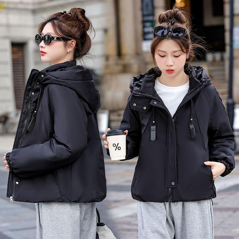 Trendy Women Short Padded Jacket Thickened Cotton Hooded Loose Coat Winter Fashion Outfit