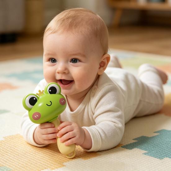 Rattle Baby Toy with Ergonomic Handle Infant Sensory Toy Soft Food-Grade Baby Rattle Baby Hand-eye Coordination Toy