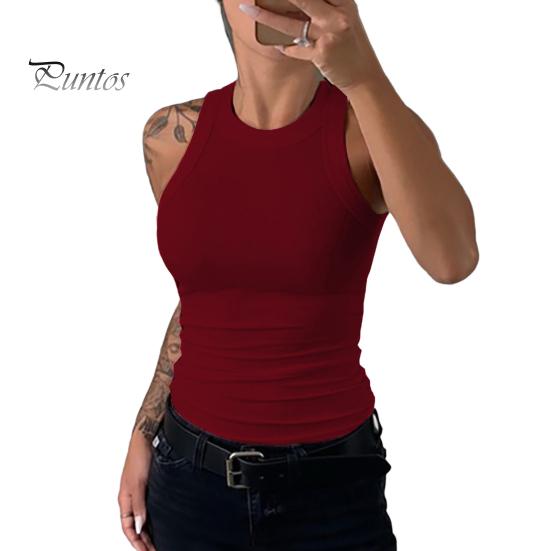 

Женский жилет с круглым вырезом без рукавов, эластичный облегающий топ, однотонный спортивный топ, летний топ для фитнеса и спортзала M вино красного