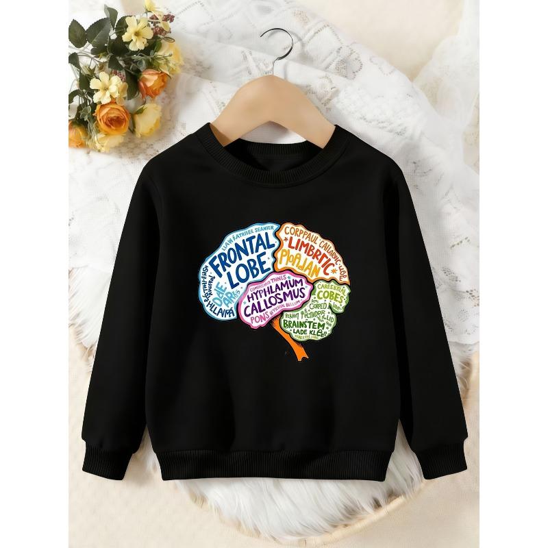 Unisex Kids Crewneck Sweatshirt, Colorful Brain Anatomy Frontal Lobe Print Pullover, Boys Girls Science Casual Sweatshirt For Kids Over 4 Years Old