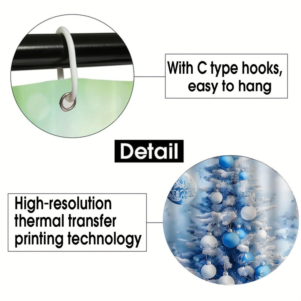 4Pcs Bathroom Shower Curtain Set Christmas Tree Snowflake Print Bathroom Curtain With 12 Hooks Non Slip Rugs Toilet Cover Mat Bathroom Partition
