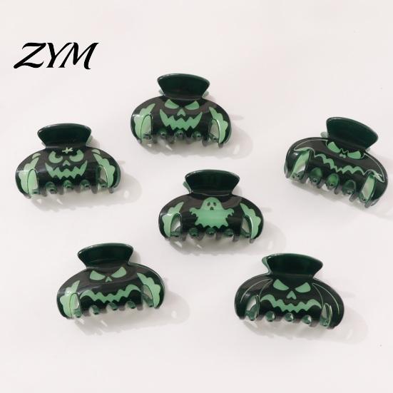 Halloween Hair Claws Claw Clips, Luminous Ghost Pumpkin Pattern Acrylic Anti-slip Shark Clips Glow in The Dark Grippers for Women Girls Daily