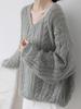 Women's Soft Mohair V-Neck Sweater - French Style, Lightweight Spring Knitwear