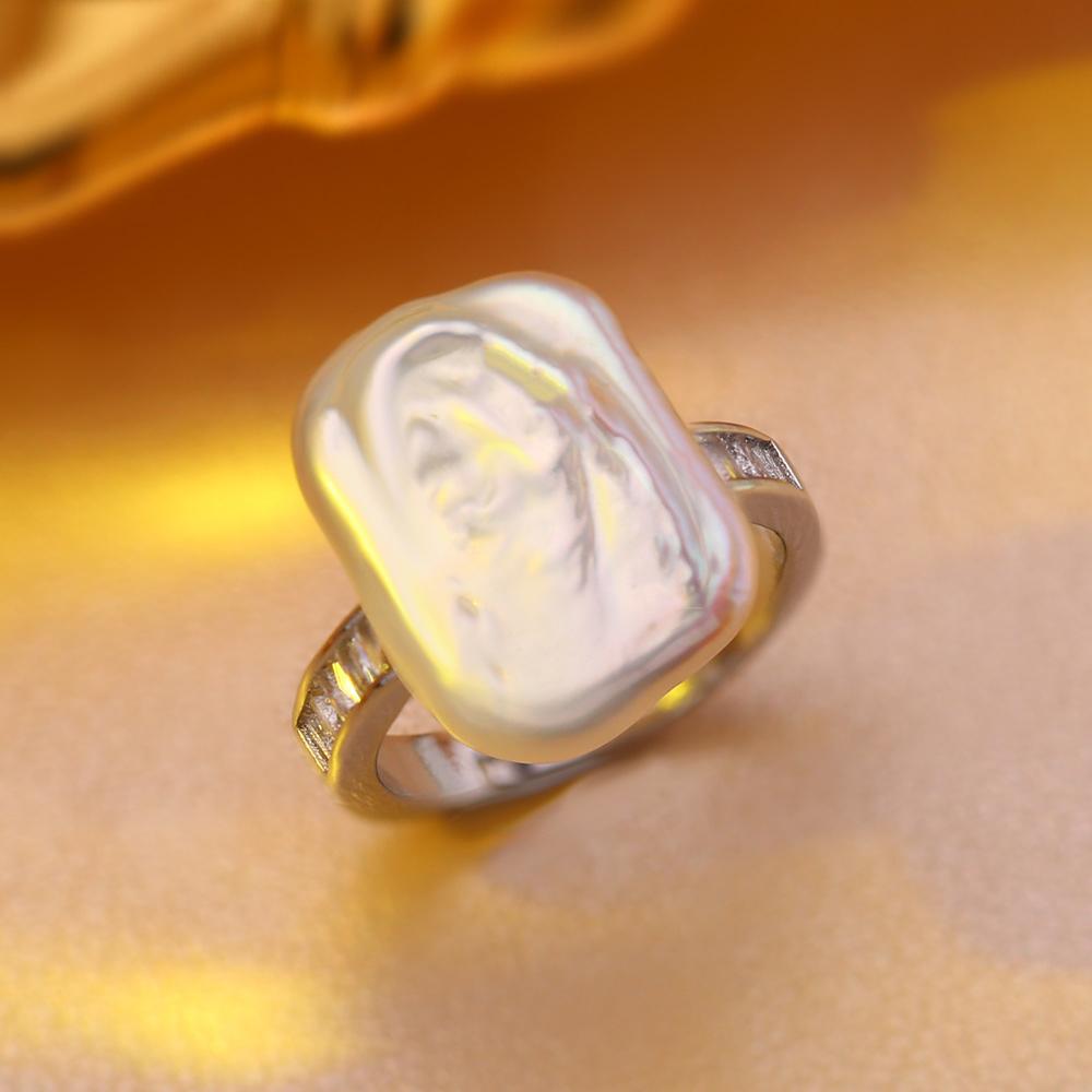 SENIKO 12-16mm Natural Freshwater Pearl Rings For Women Fashion Female Cubic Zirconia CZ Ring Pearl Jewelry Adjustable Ring
