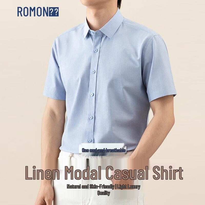 

ROMON Men s Linen Modal Blend Short Sleeve Shirt 40