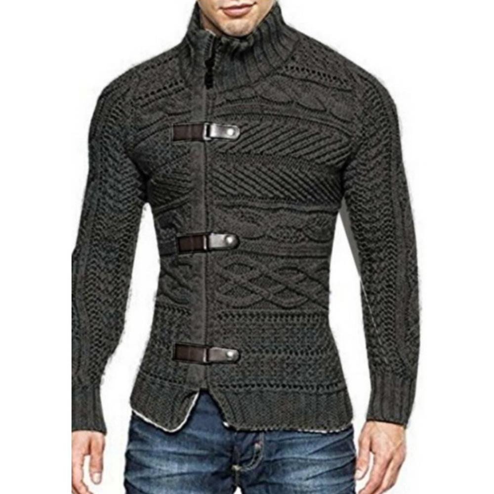 2025 Autumn/Winter Men's Thick High-Neck Leather Buckle Knitted Sweater