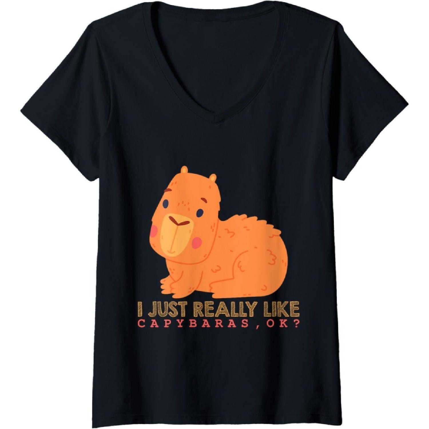 Womens Capybara Lover Cute Capybaras Rodent Animal Capybara V-Neck T-Shirt S