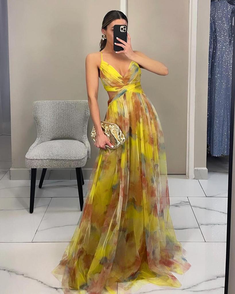 Maxi abito senza maniche con spalline multicolore