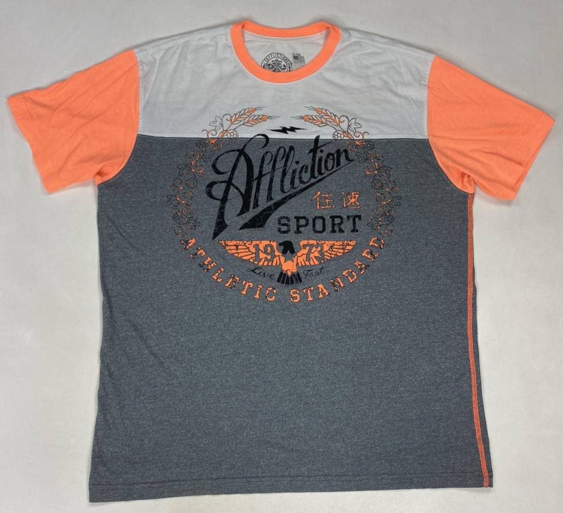 Affliction Sport T-shirt Men XXL Gray Orange White Multicolor Colorblock Y2K M
