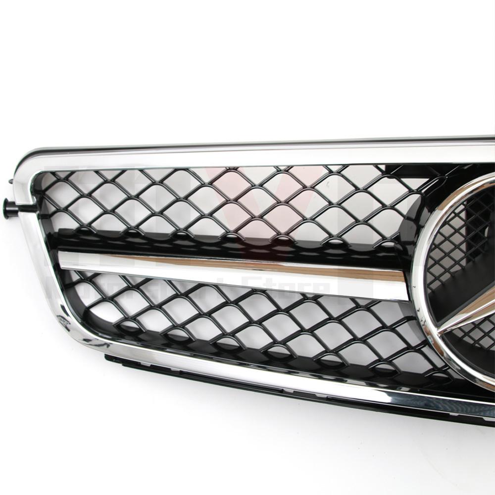 Chrome Black AMG Style Racing Grille With OE Style Emblem Logo For Mercedes Benz C-Class W204 2008-2014 C180 C200 C250 C300 C350 QA1