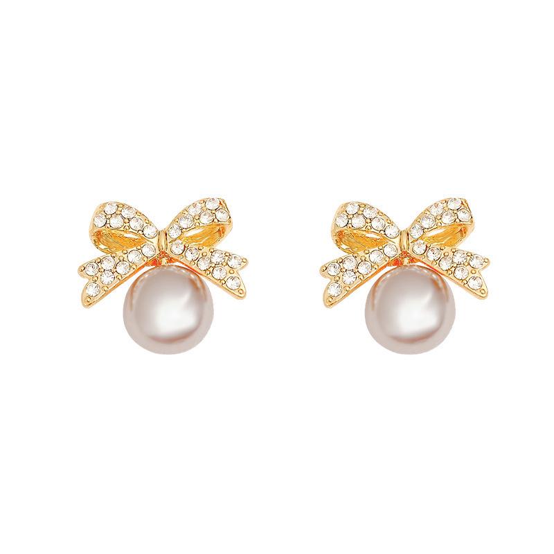 Korean Bow-Knot Pearl Earrings: Niche, Luxurious High-End Design