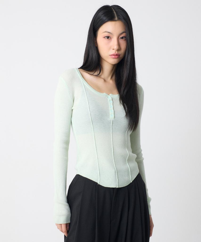 UNKNOWN PLANET Basic Round Button Knit Top Mint